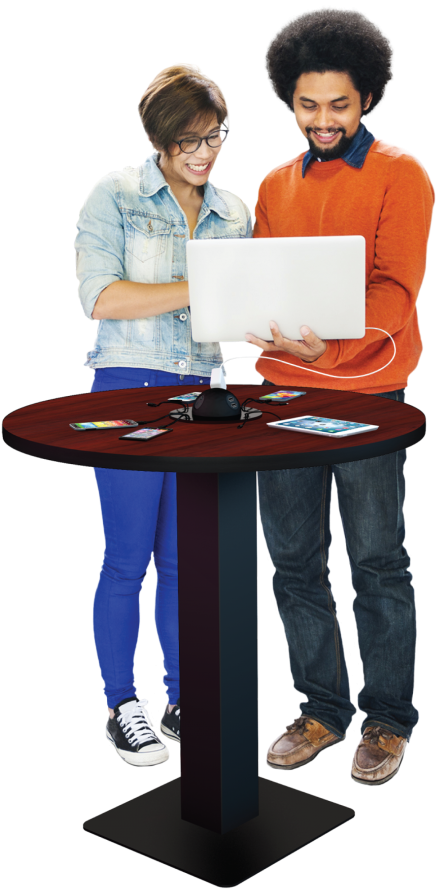 Two People Using Laptop Standing PNG Image