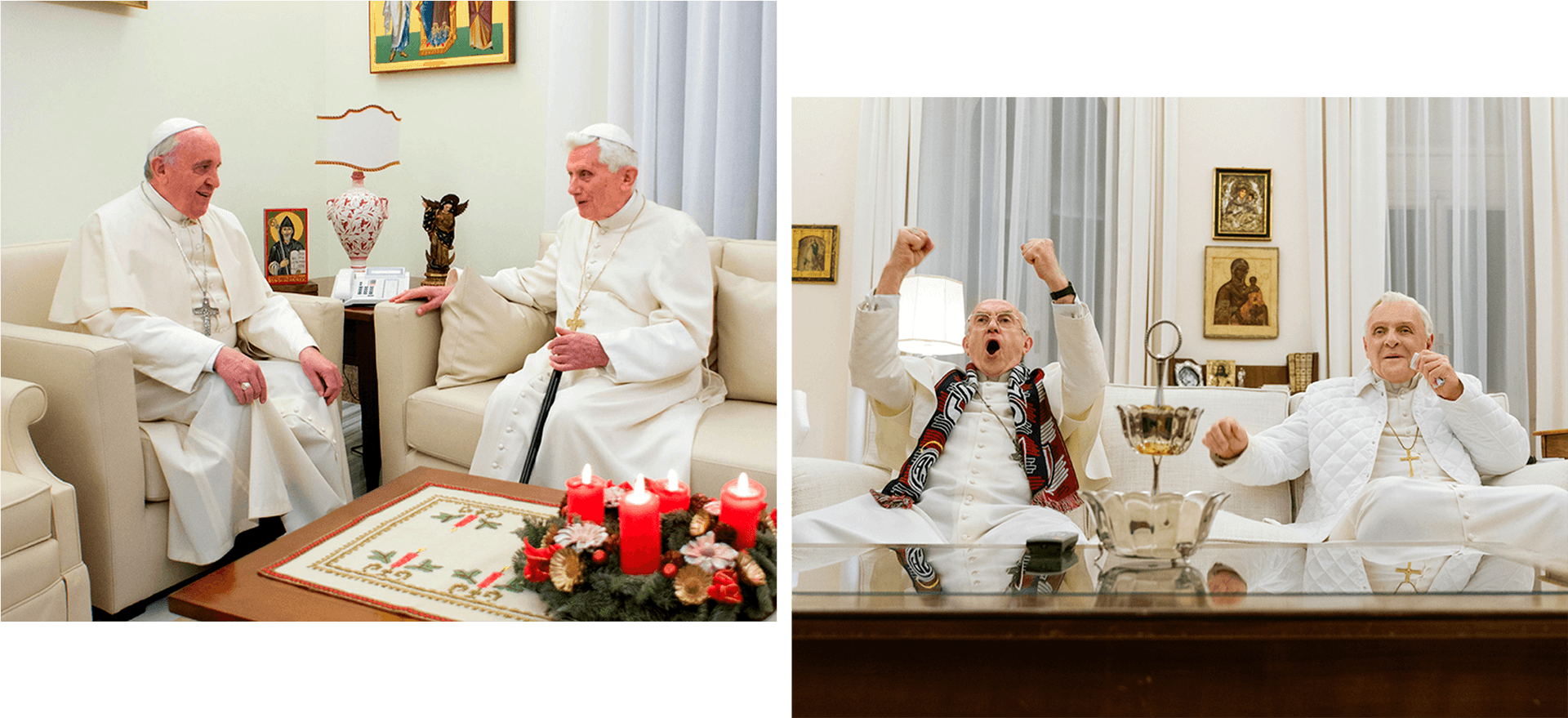 Two Popes Meetingand Watching Football PNG Image