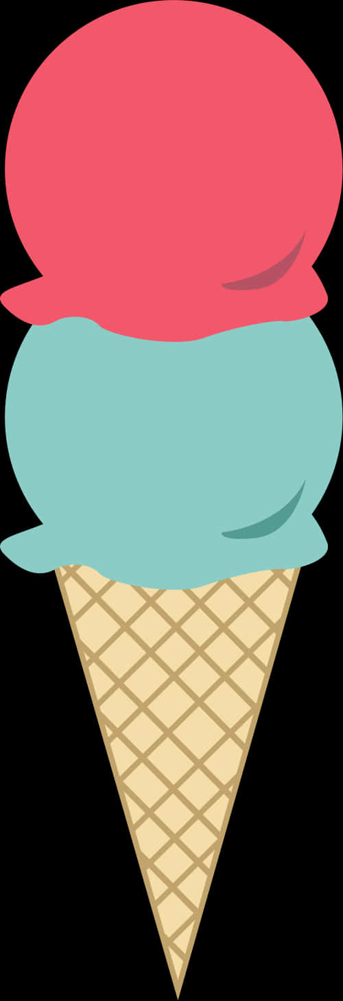 Two Scoop Ice Cream Cone Illustration PNG Image