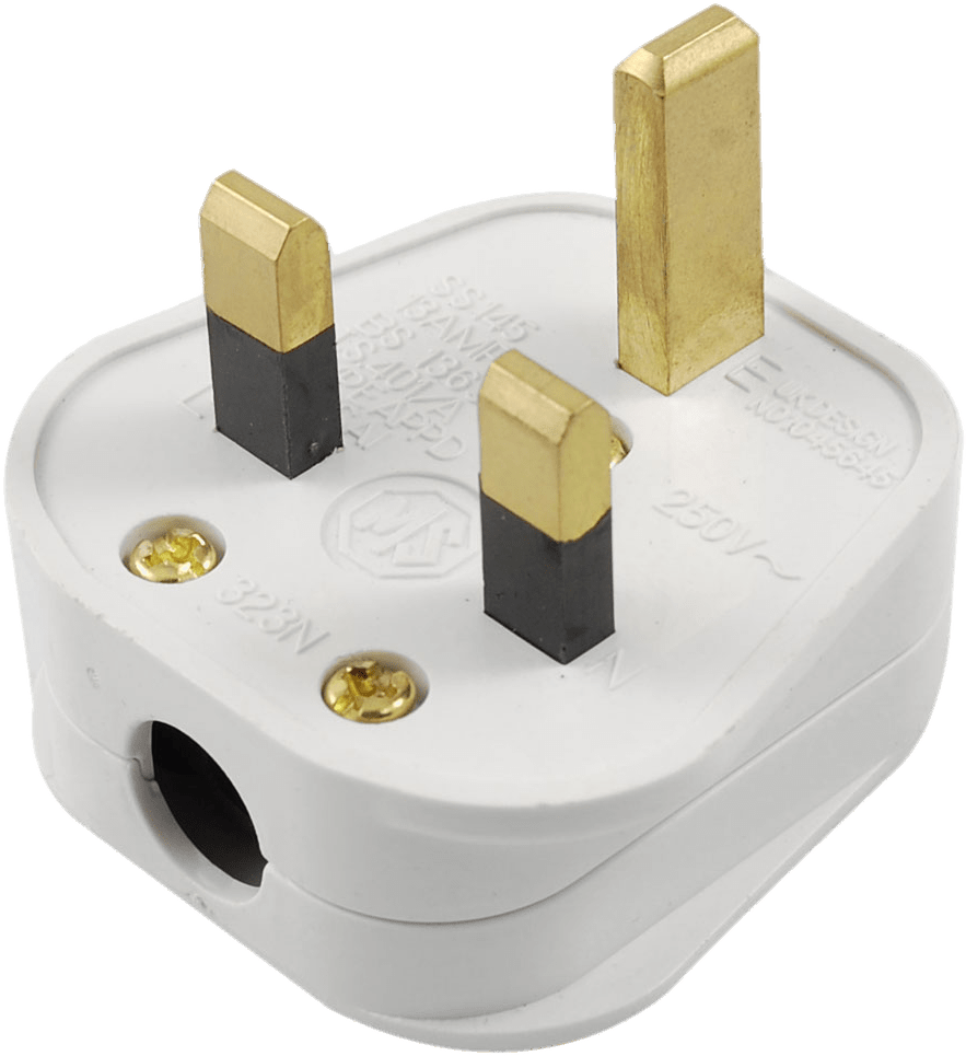 U K Three Pin Plug White Background PNG Image