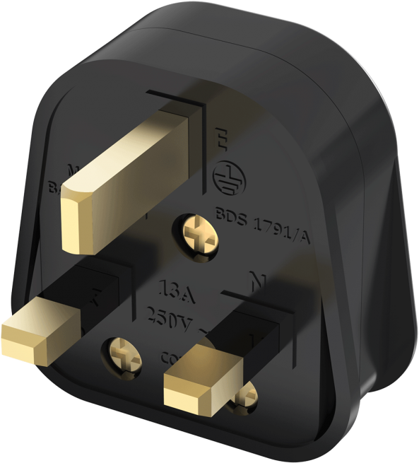 U K3 Pin Plug Black PNG Image