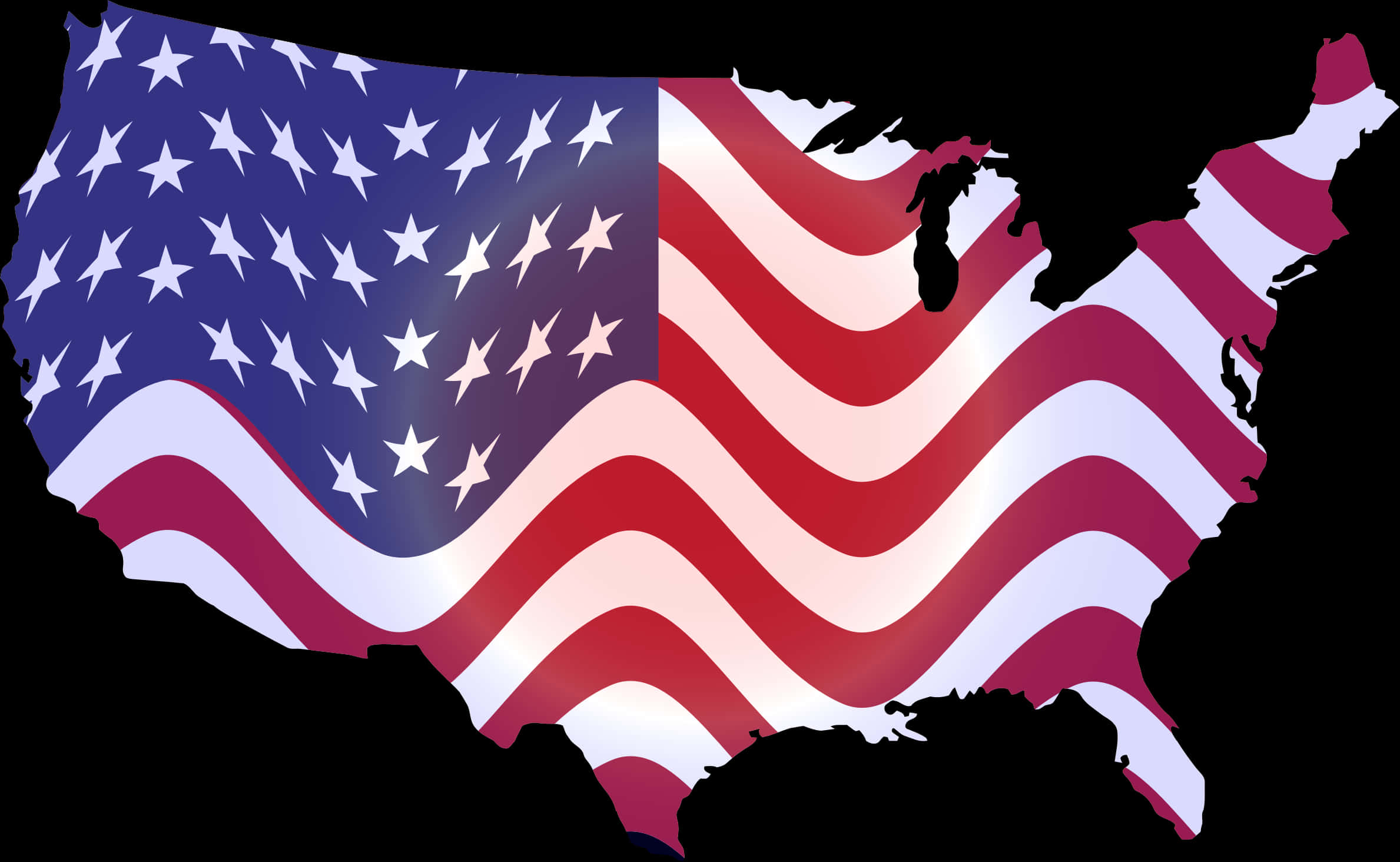 U S A Flag Map Outline PNG Image