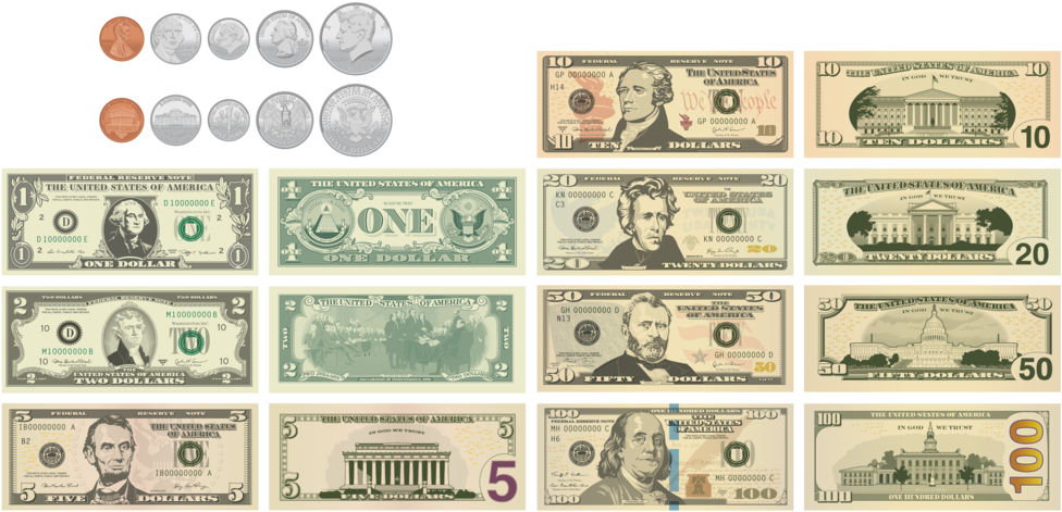 U S Currency Coinsand Bills PNG Image