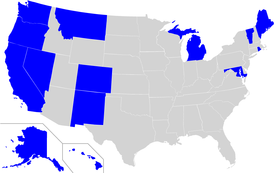 U S Map Blue Highlighted States PNG Image