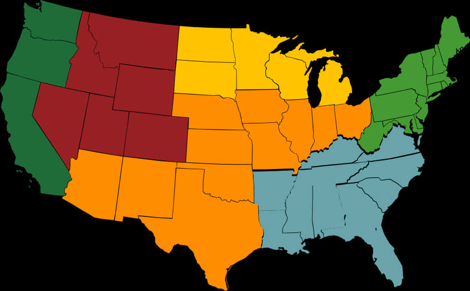 U S Map Color Coded Regions PNG Image