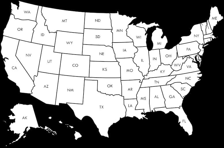 U S States Outline Mapwith State Names PNG Image