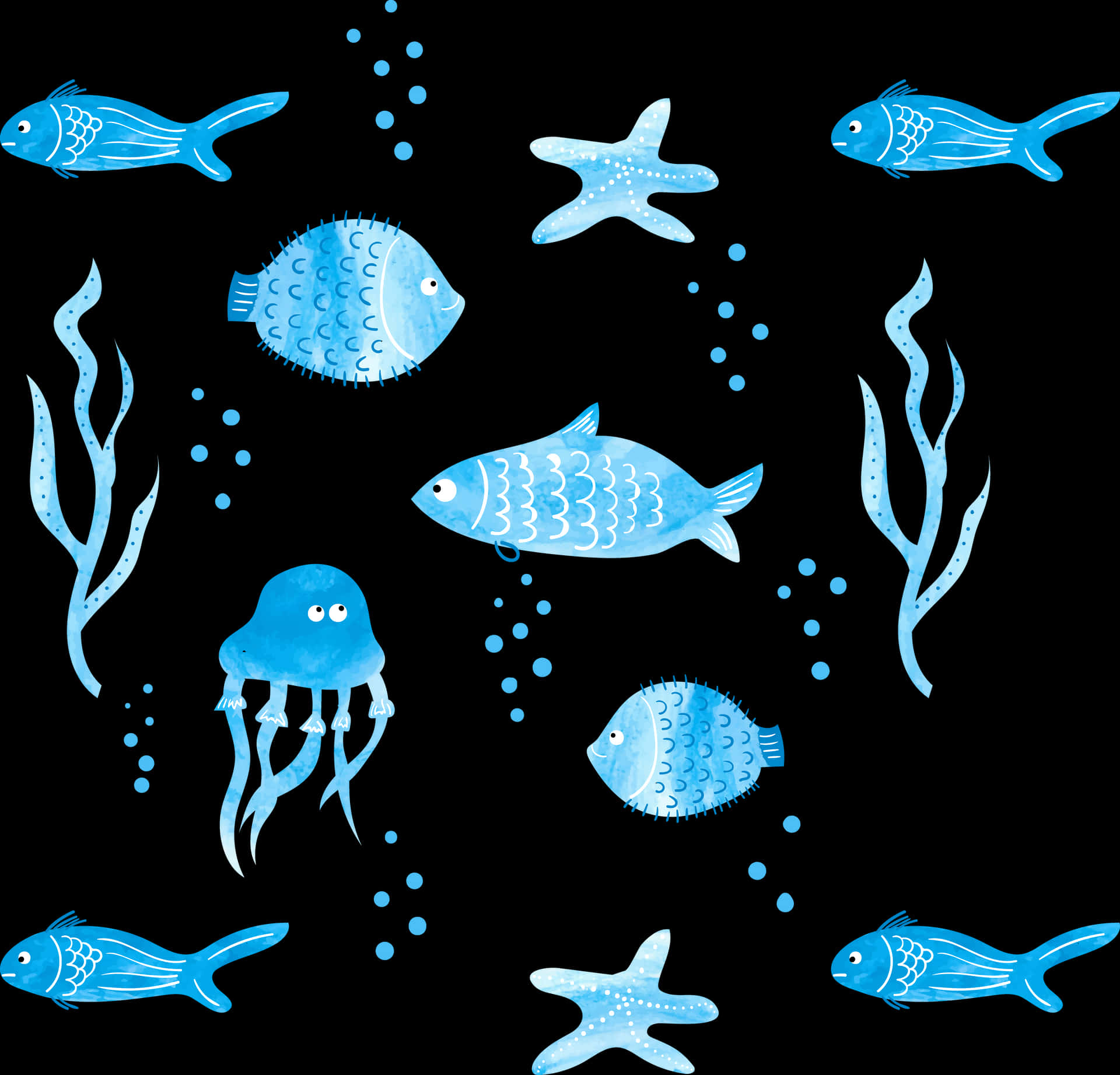 Underwater Cartoon Fishand Sea Life PNG Image