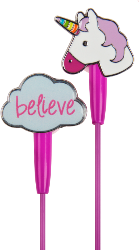 Unicorn Earbuds Pink Background PNG Image