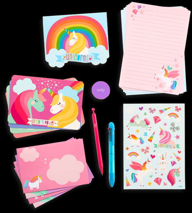 Unicorn Themed Stationery Collection PNG Image