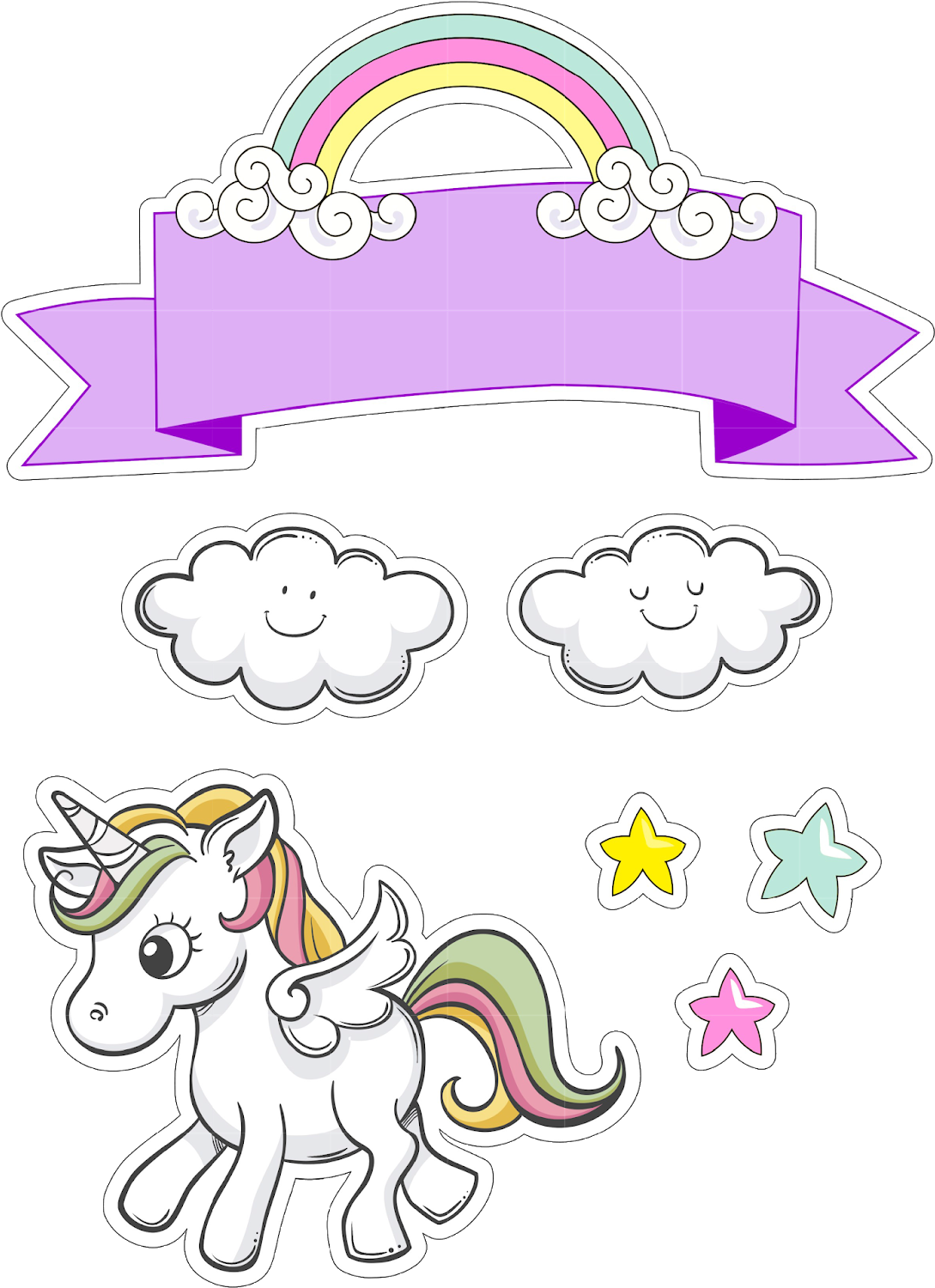 Unicornand Rainbow Sticker Set PNG Image