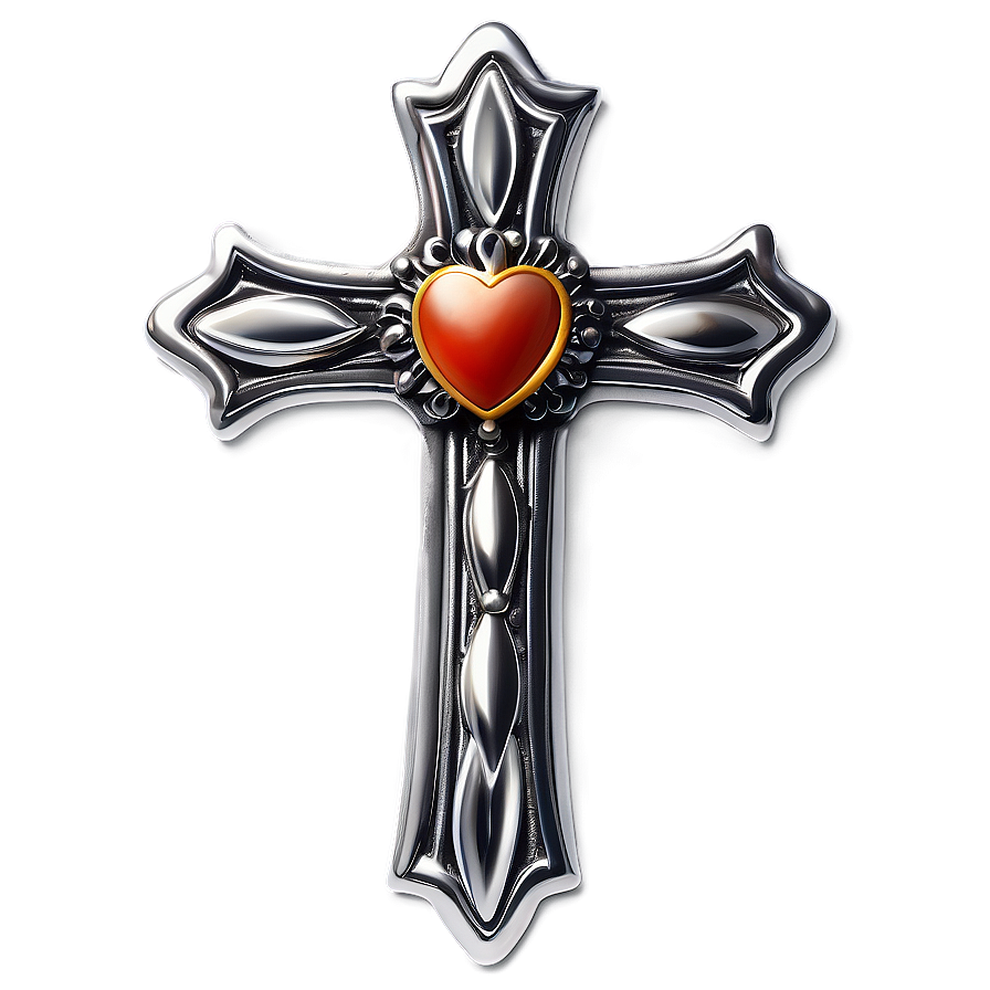 Unique Chrome Heart Cross Image Png Oxp PNG Image