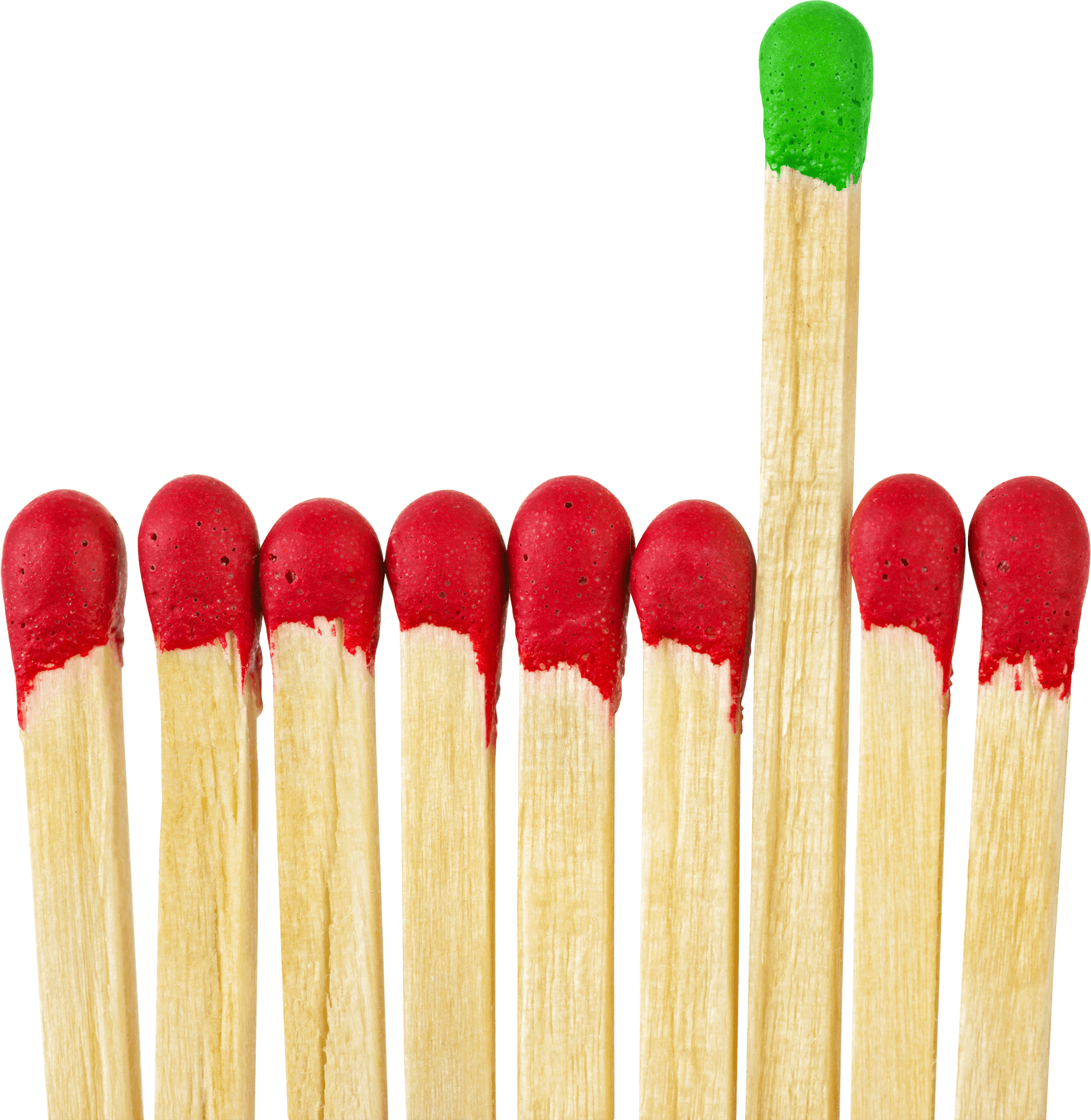 Unique Green Matchstick Among Reds.jpg PNG Image