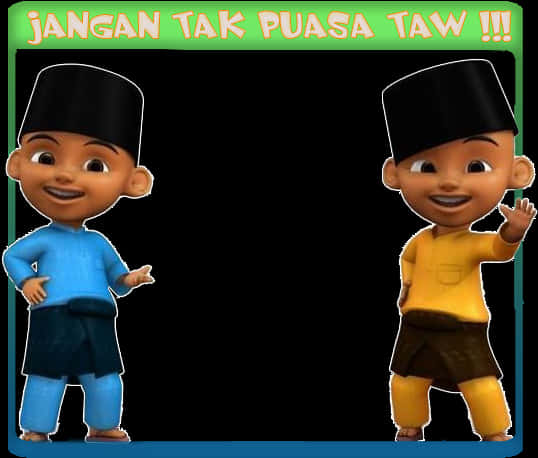 Upin Ipin Encouraging Fasting PNG Image