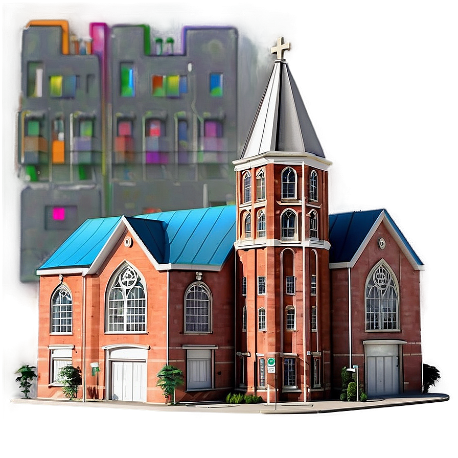 Urban City Church Scene Png 05212024 PNG Image