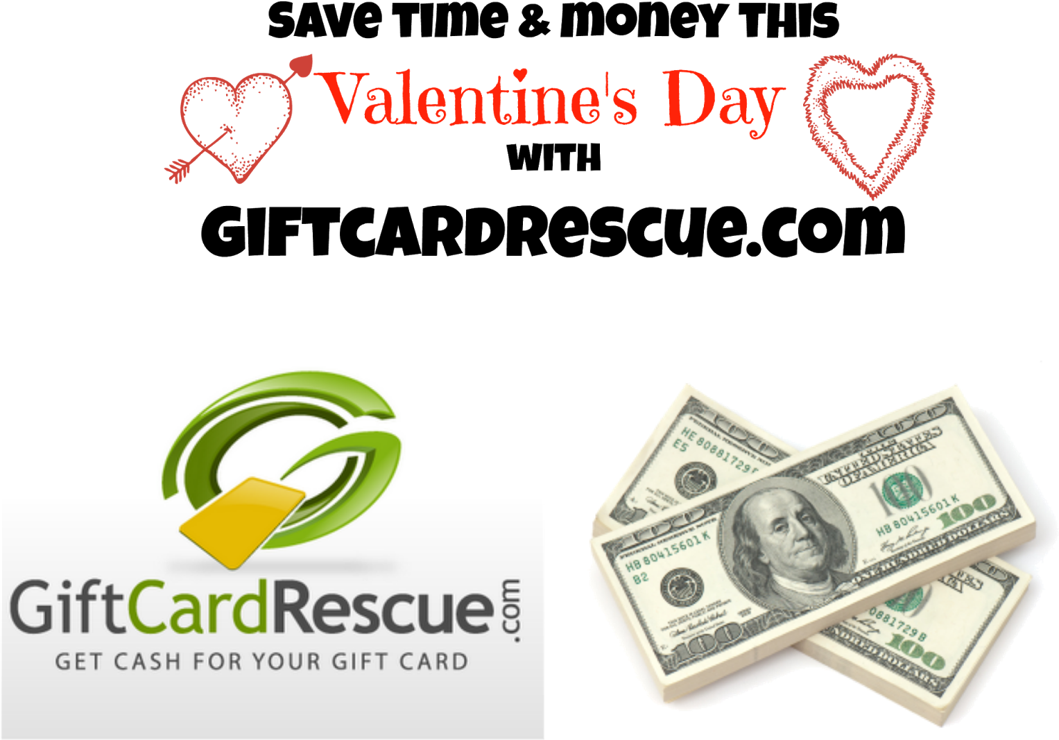 Valentines Day Gift Card Promotion100 Dollar Bills PNG Image