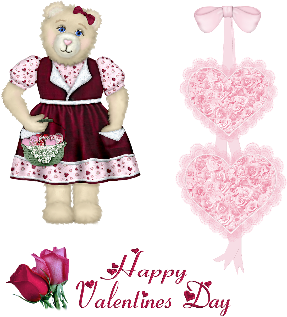 Valentines Day Teddy Bearand Hearts PNG Image