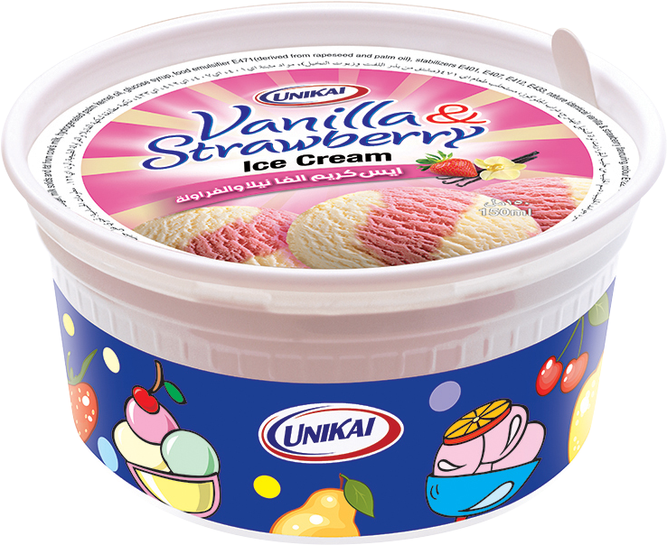 Vanilla Strawberry Ice Cream Tub Unikai PNG Image