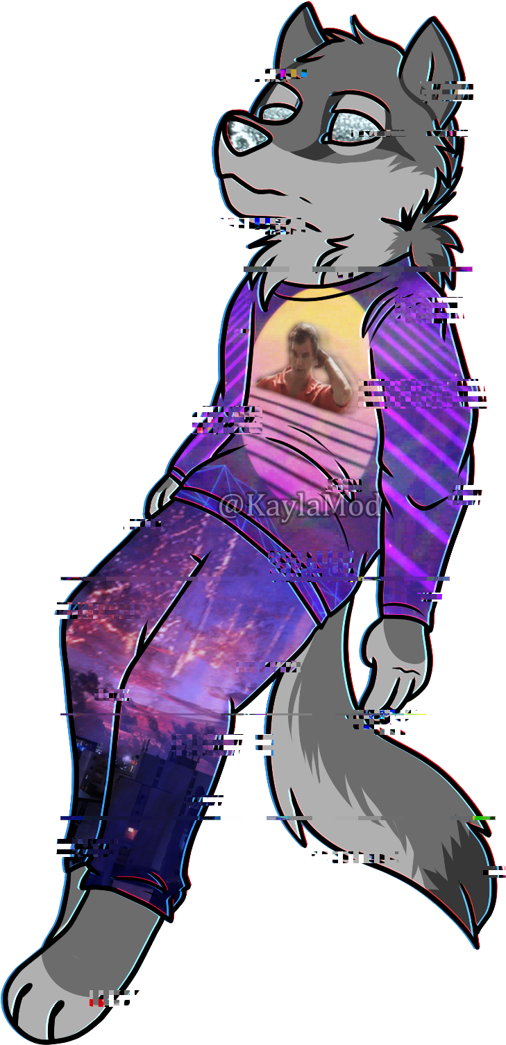 Vaporwave_ Anthro_ Wolf_ Character PNG Image