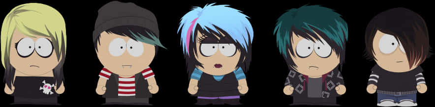 Varietyof Emo Hairstyles Cartoon Characters PNG Image