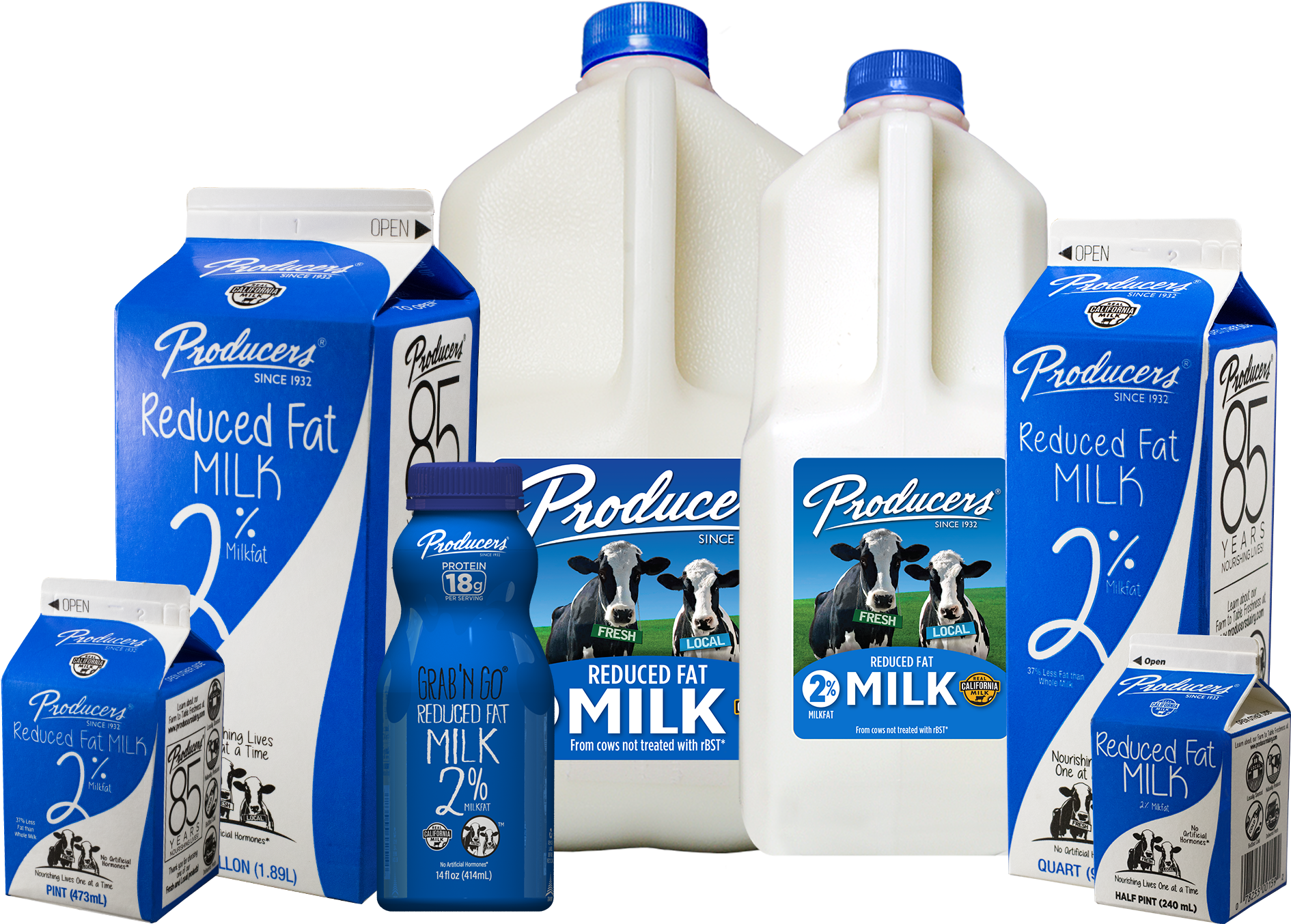 Varietyof Producers Reduced Fat Milk Cartons PNG Image