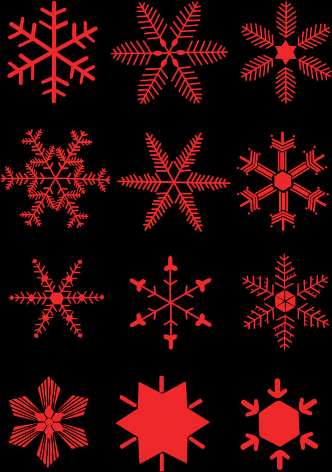 Varietyof Red Snowflakeson Black Background PNG Image