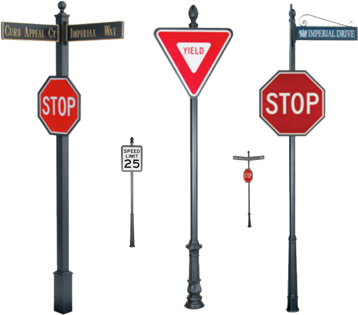 Varietyof Road Signson Poles PNG Image