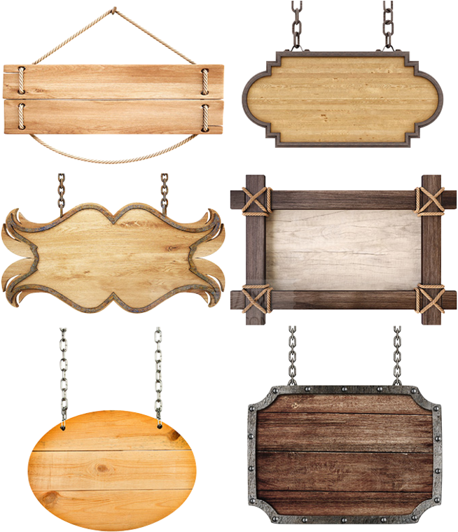 Varietyof Wooden Signboards PNG Image