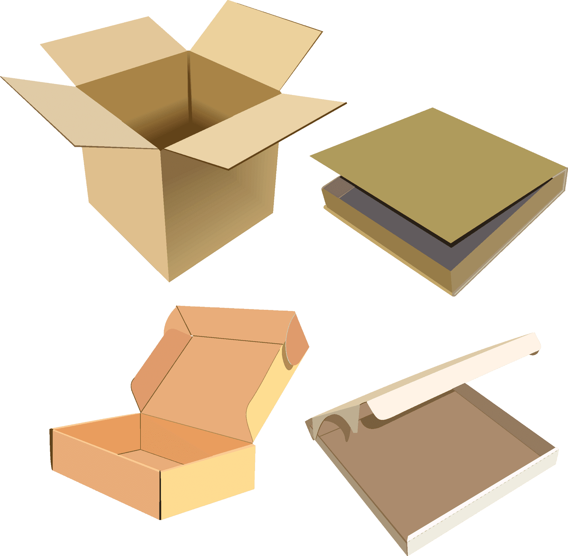 Various Shipping Boxes Types PNG Image