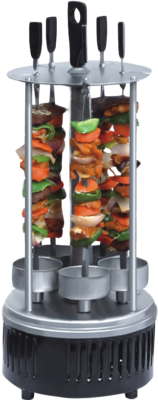 Vertical Rotisserie Grillwith Vegetablesand Meat PNG Image