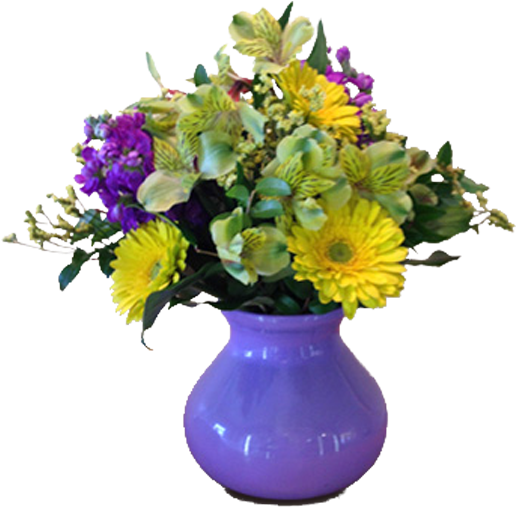 Vibrant Birthday Flower Bouquetin Purple Vase PNG Image