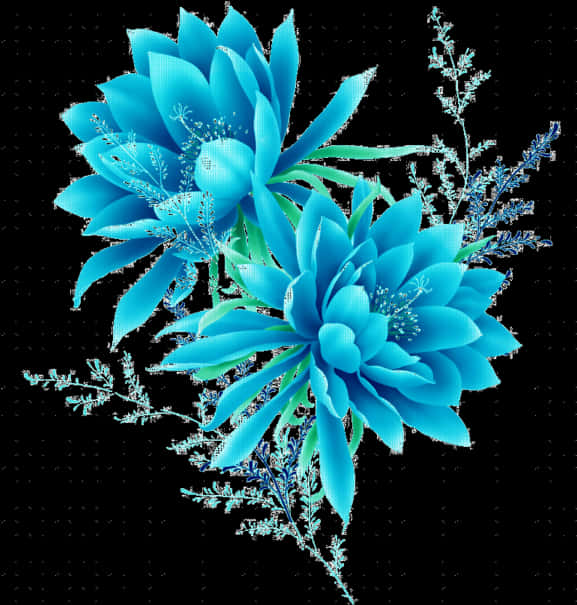 Vibrant Blue Floral Artwork PNG Image