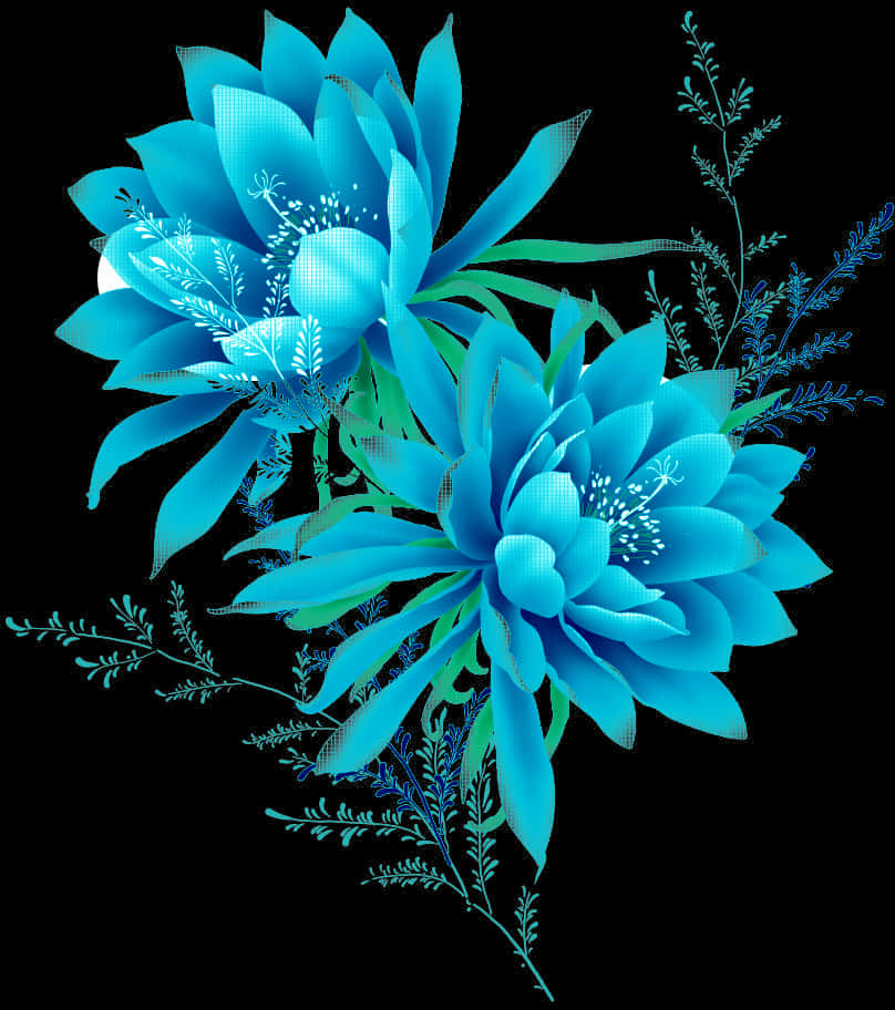 Vibrant Blue Floral Artwork PNG Image