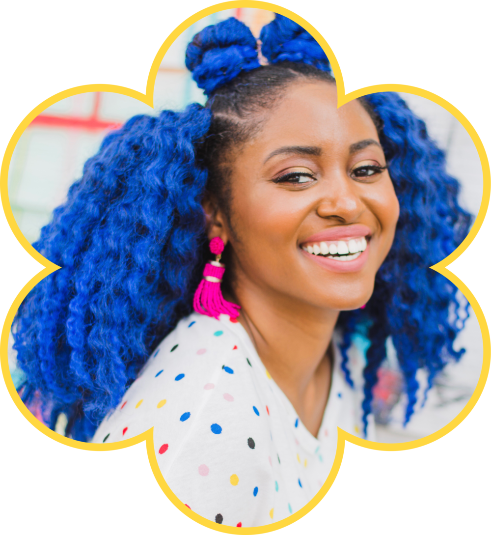 Vibrant Blue Hair Smile PNG Image