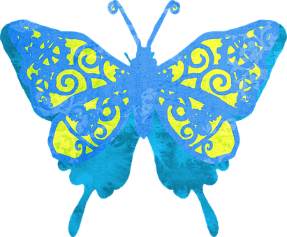 Vibrant_ Blue_ Yellow_ Butterfly_ Art PNG Image