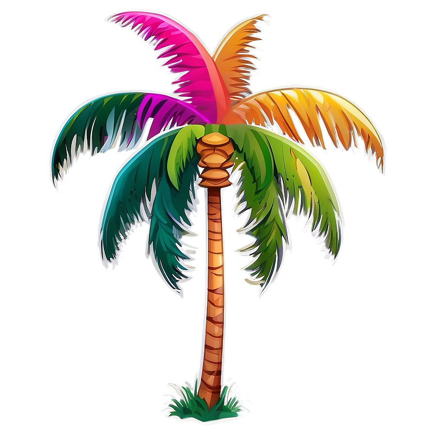 Vibrant Cartoon Palm Tree Design Png Wbj PNG Image