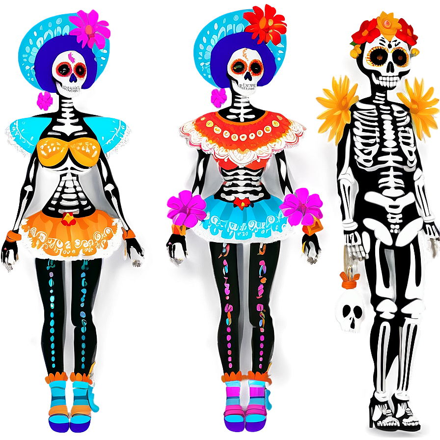 Vibrant Dia De Los Muertos Costumes Png Xma86 PNG Image