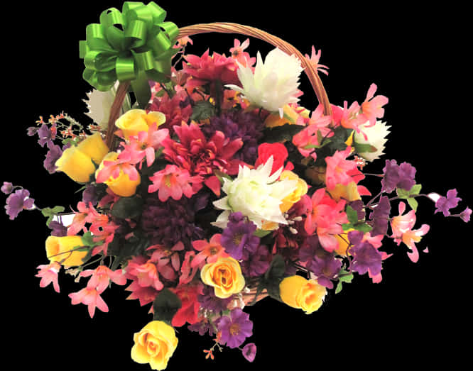 Vibrant Floral Arrangement Basket PNG Image