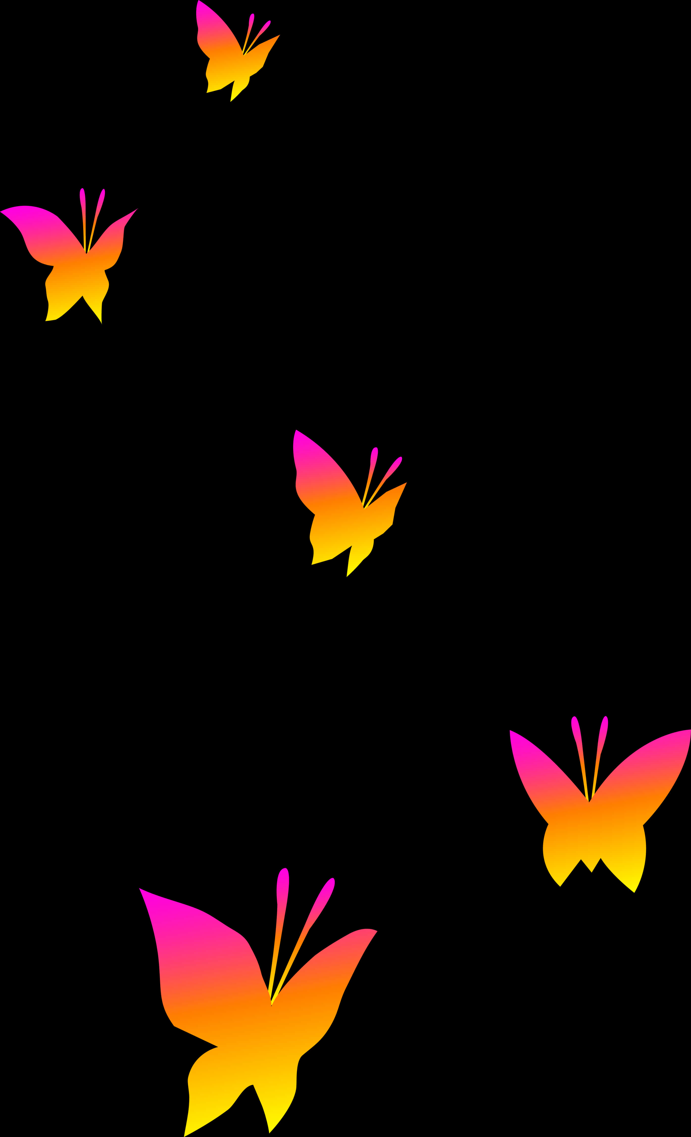 Vibrant Gradient Butterflies Black Background PNG Image