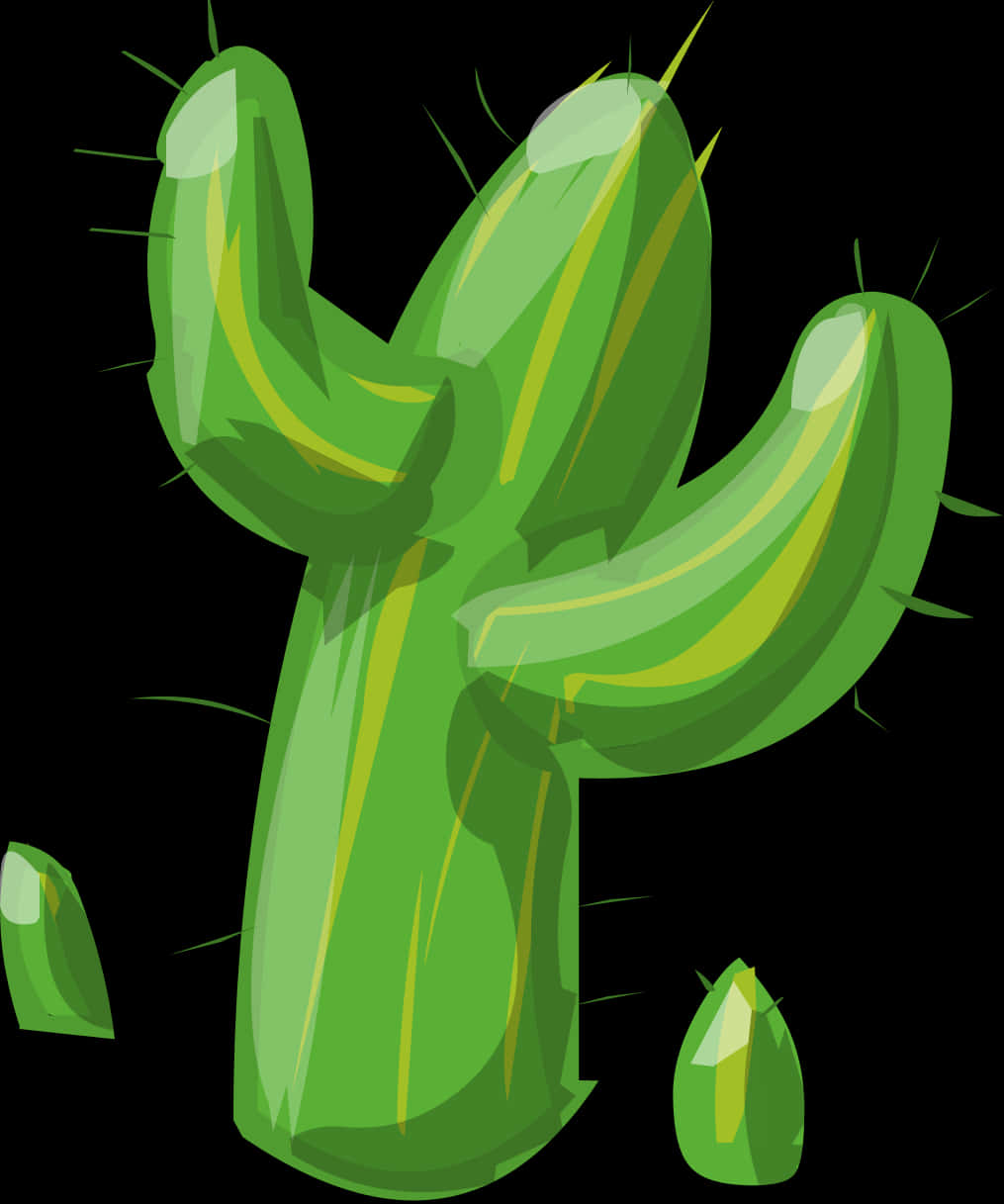 Vibrant Green Cartoon Cactus PNG Image