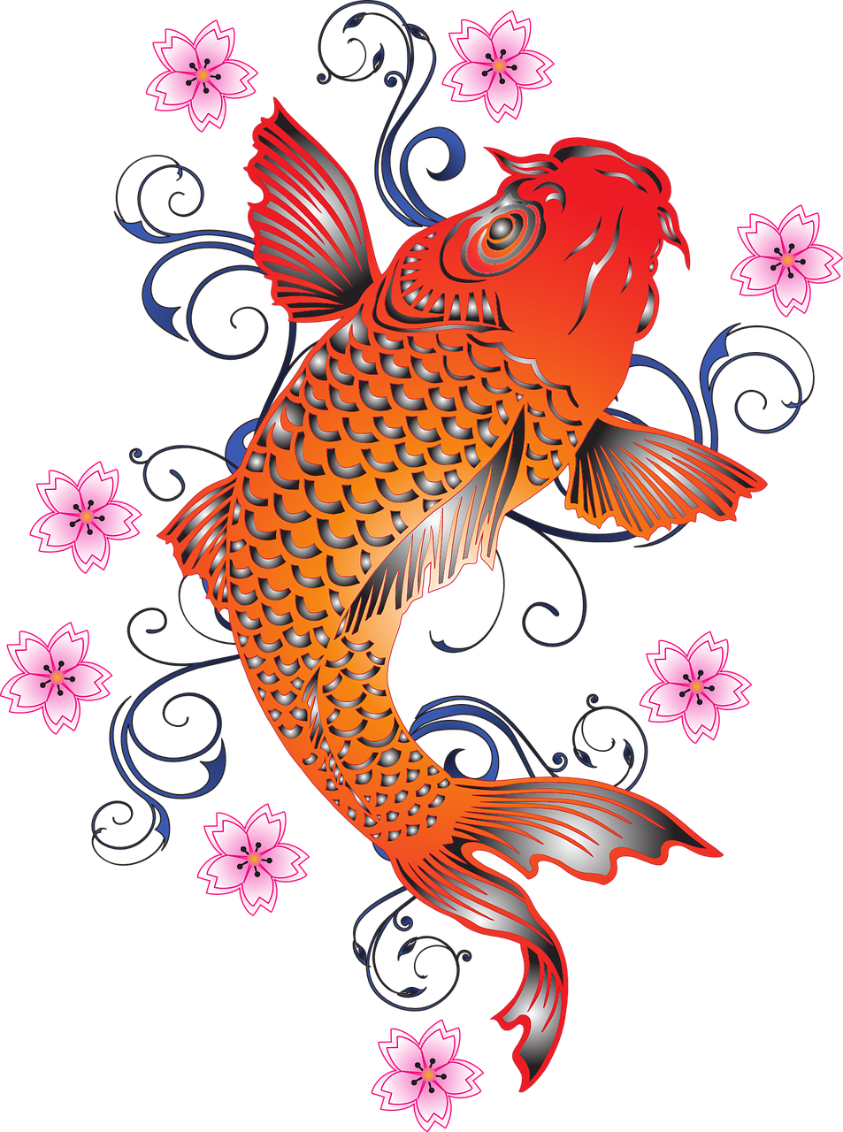 Vibrant Koi Fish Illustration PNG Image