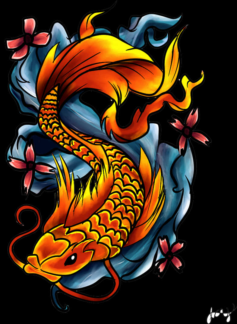 Vibrant_ Koi_ Fish_ Tattoo_ Art PNG Image