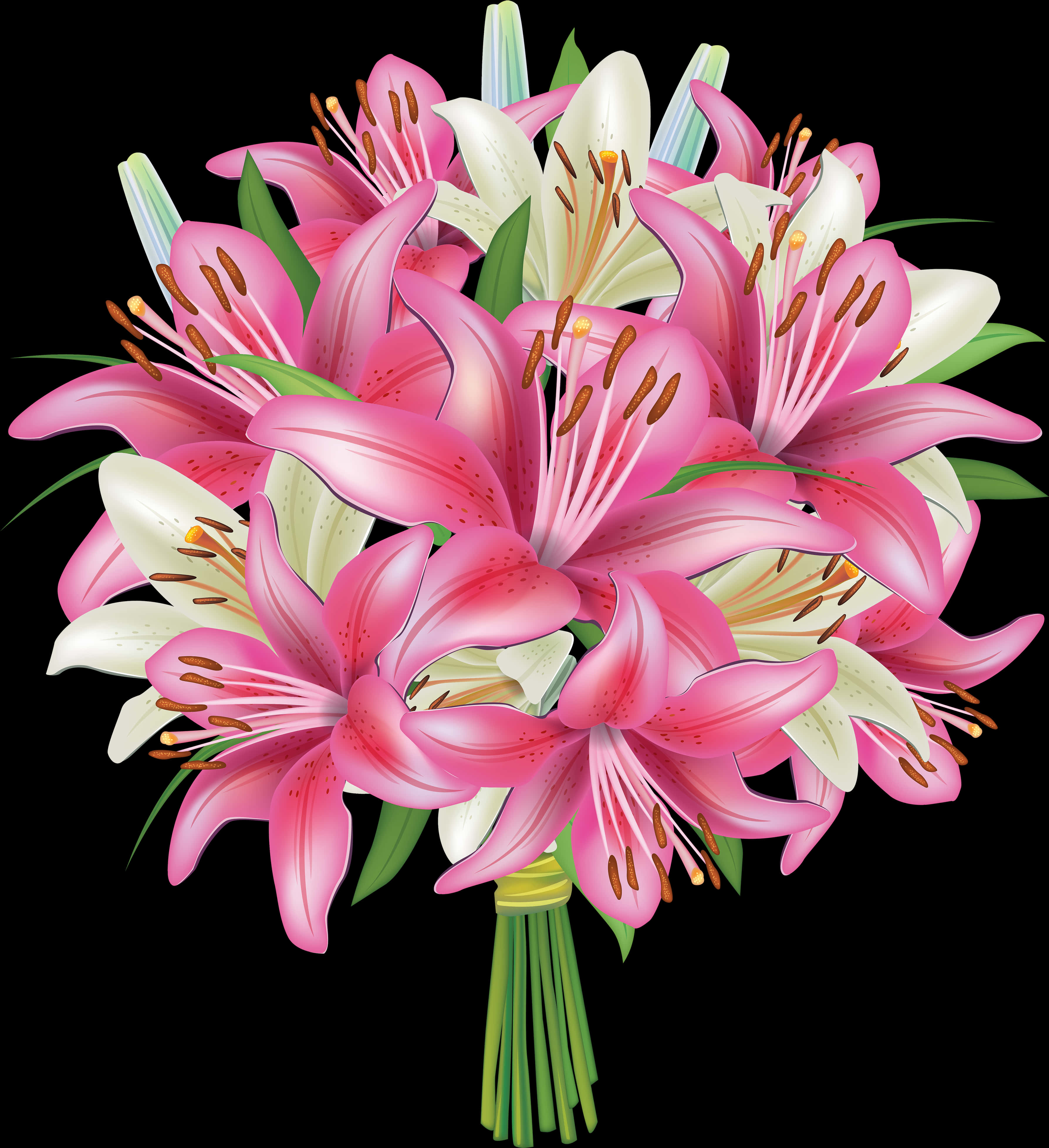 Vibrant Lily Bouquet Illustration PNG Image