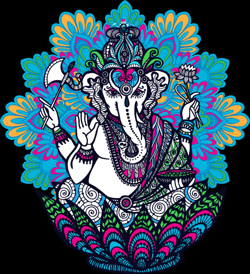 Vibrant Lord Ganesha Artwork PNG Image