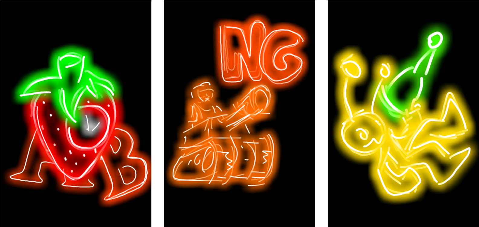 Vibrant Neon Signs Triptych PNG Image