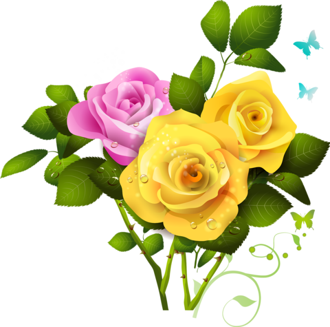 Vibrant_ Pink_and_ Yellow_ Roses_ Artwork PNG Image