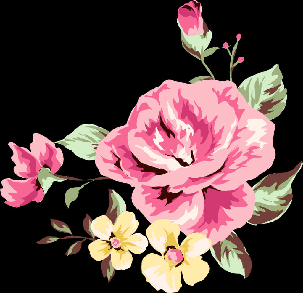 Vibrant_ Pink_ Floral_ Illustration PNG Image