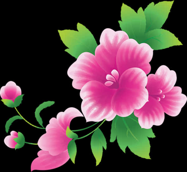 Vibrant_ Pink_ Flowers_ Illustration PNG Image