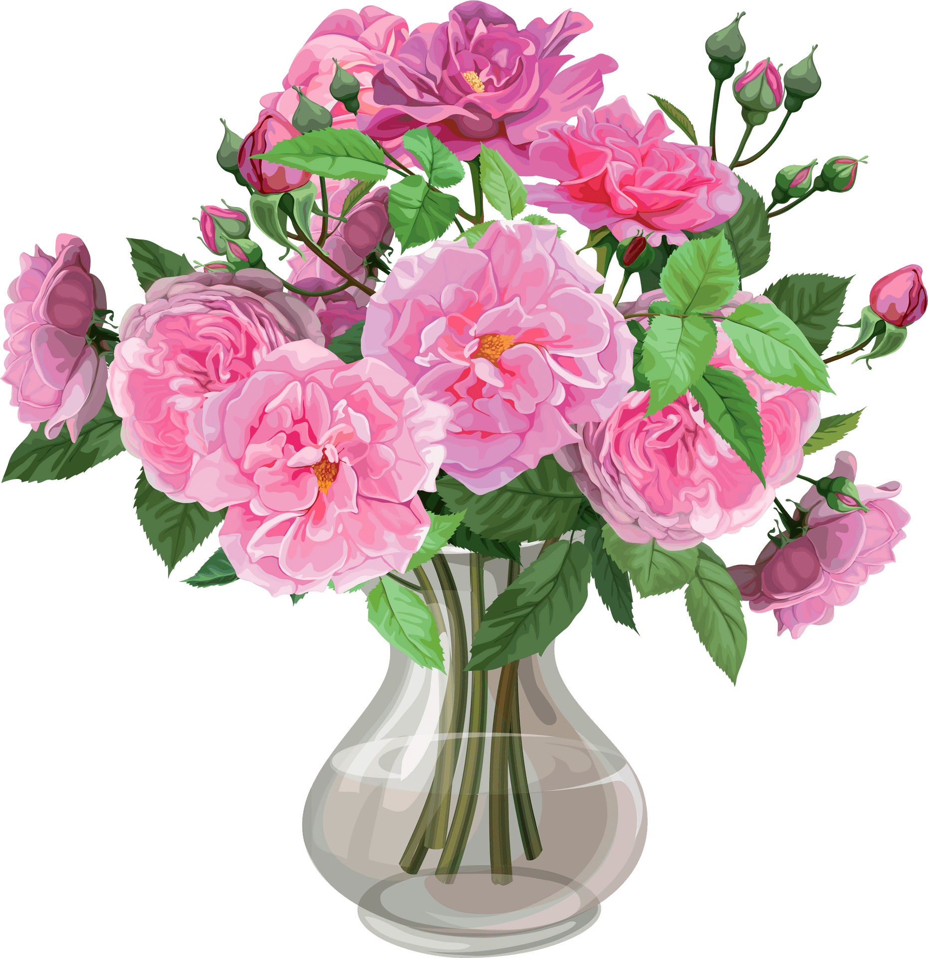 Vibrant Pink Roses Bouquet PNG Image