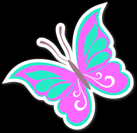 Vibrant Pinkand Green Butterfly Graphic PNG Image