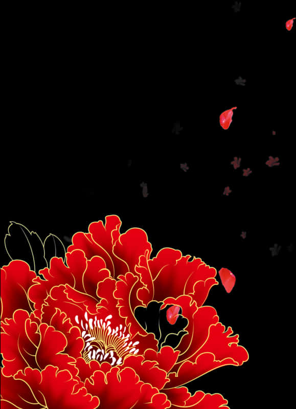 Vibrant_ Red_ Peony_ Floral_ Art PNG Image